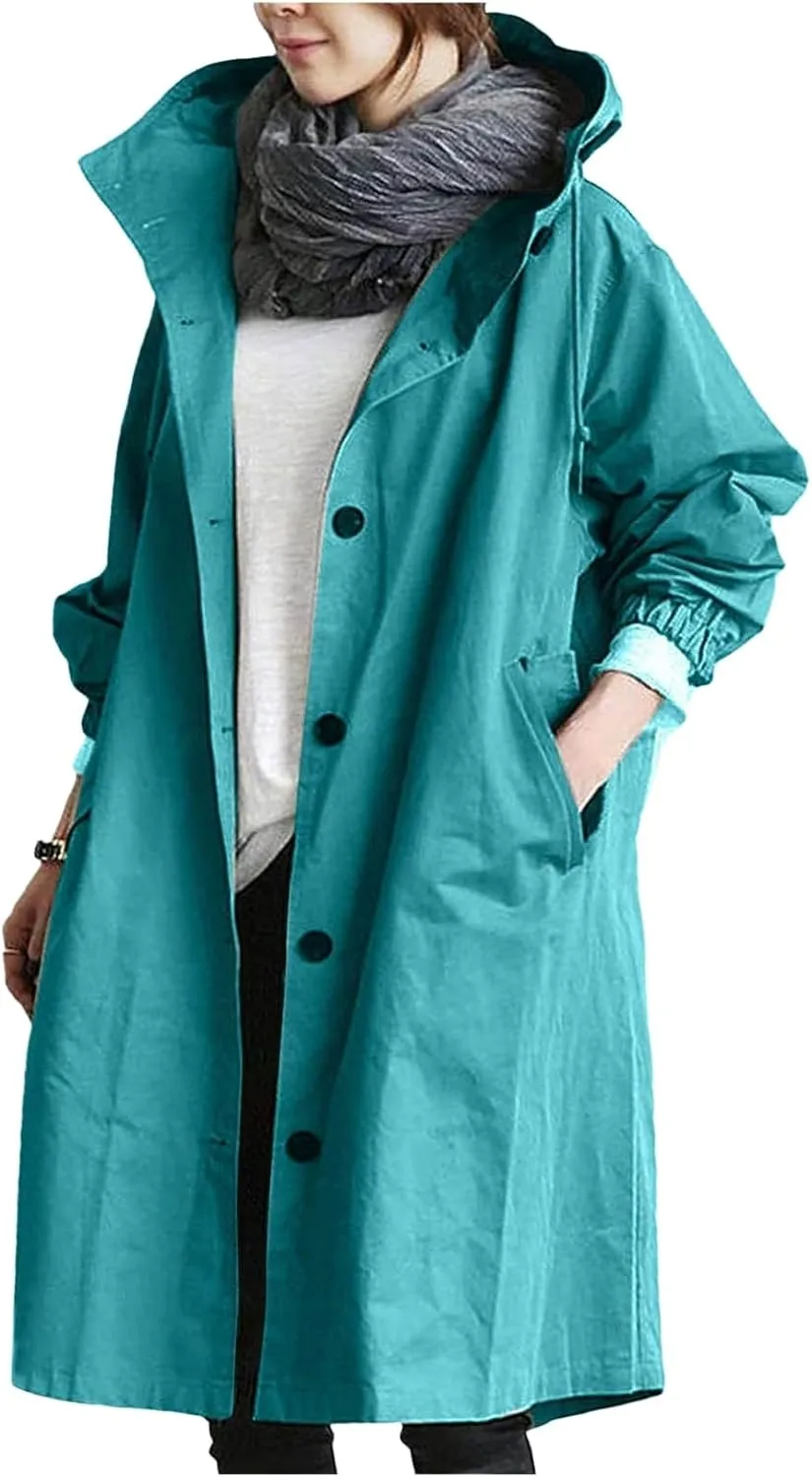 Trench Coat for Women Long Oversized Windbreaker Jackets Long Coats with Hood Casual Loose Jackets