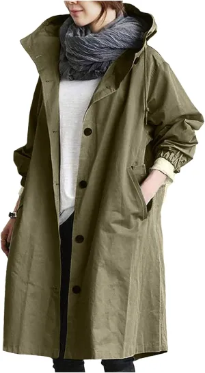 Trench Coat for Women Long Oversized Windbreaker Jackets Long Coats with Hood Casual Loose Jackets