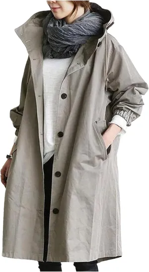 Trench Coat for Women Long Oversized Windbreaker Jackets Long Coats with Hood Casual Loose Jackets