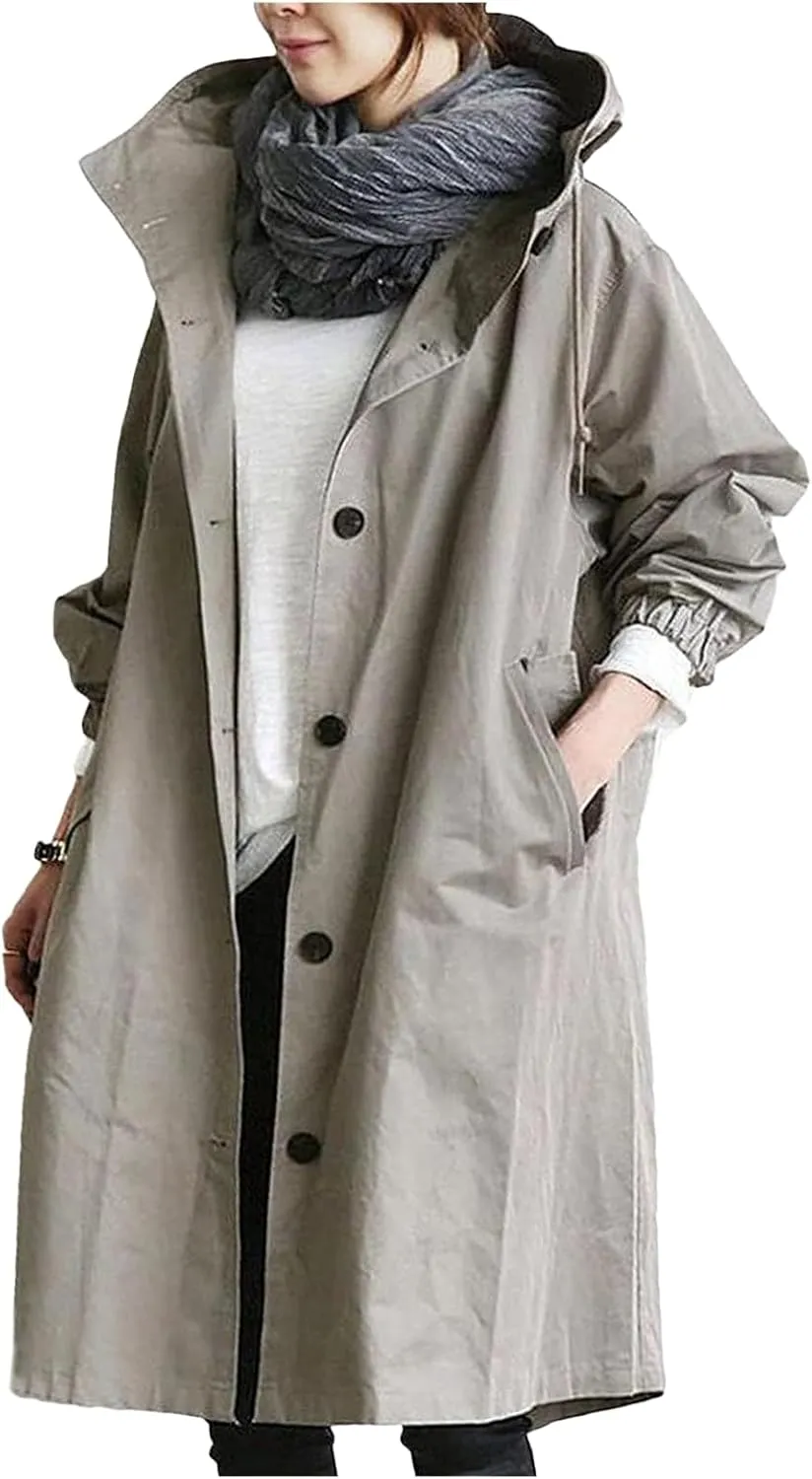 Trench Coat for Women Long Oversized Windbreaker Jackets Long Coats with Hood Casual Loose Jackets