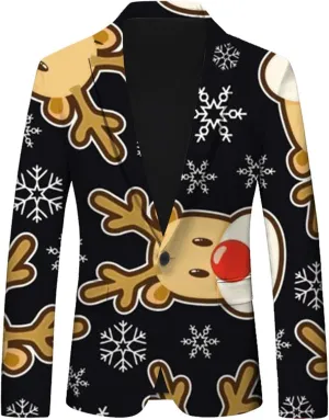 Ugly Christmas Men's Casual Blazer Long Sleeve Suit Jackets Cartoon Santa Claus Print Sports Coats One Button Business Jacket