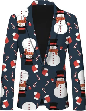 Ugly Christmas Men's Casual Blazer Long Sleeve Suit Jackets Cartoon Santa Claus Print Sports Coats One Button Business Jacket