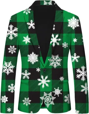 Ugly Christmas Men's Casual Blazer Long Sleeve Suit Jackets Cartoon Santa Claus Print Sports Coats One Button Business Jacket
