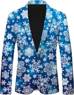 Ugly Christmas Men's Casual Blazer Long Sleeve Suit Jackets Cartoon Santa Claus Print Sports Coats One Button Business Jacket