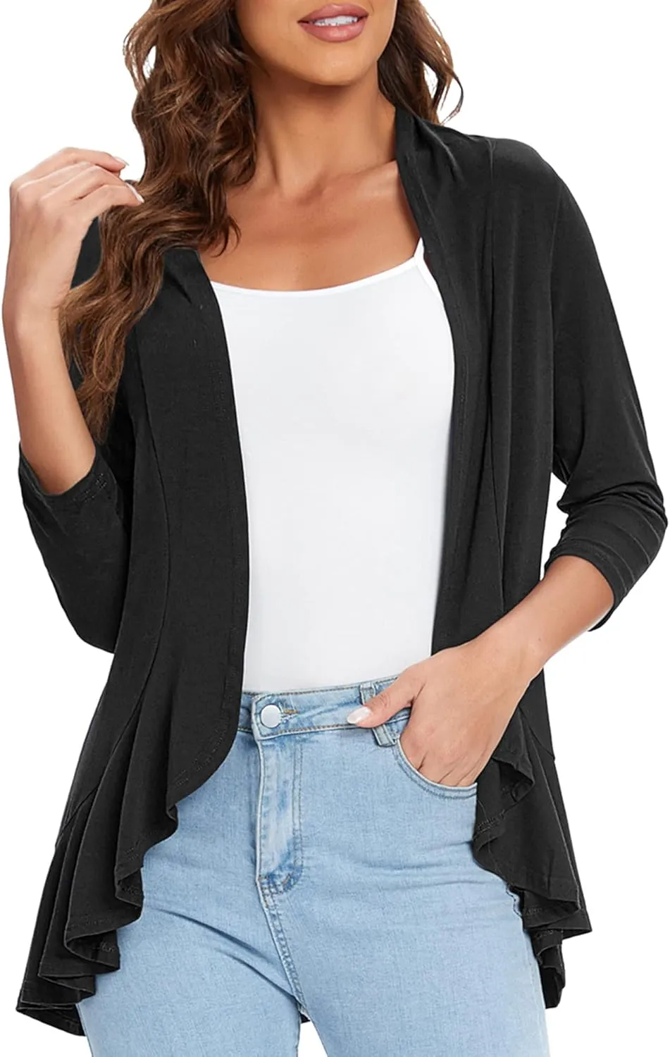 Urban CoCo Women's 3/4 Sleeve Casual Cardigans for Women Trendy Open Front Lightweight Cover Ups