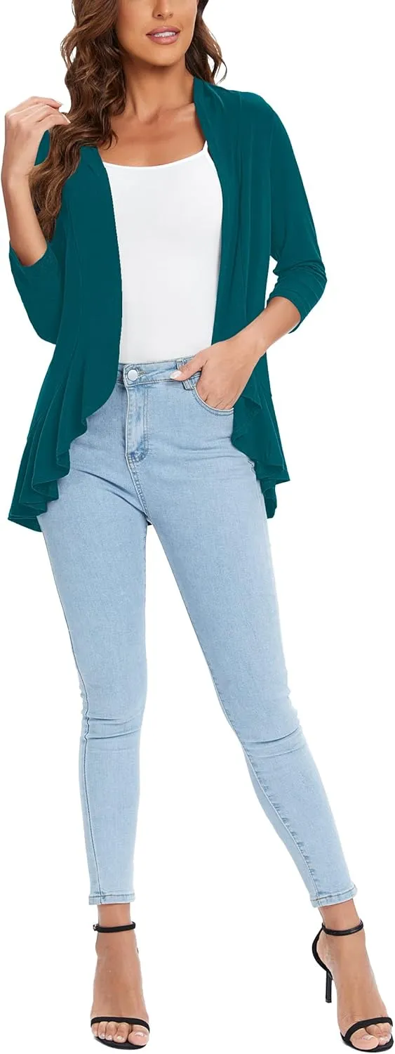 Urban CoCo Women's 3/4 Sleeve Casual Cardigans for Women Trendy Open Front Lightweight Cover Ups