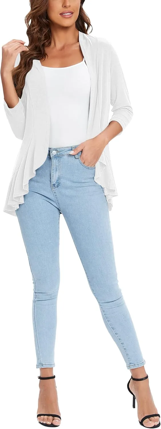 Urban CoCo Women's 3/4 Sleeve Casual Cardigans for Women Trendy Open Front Lightweight Cover Ups