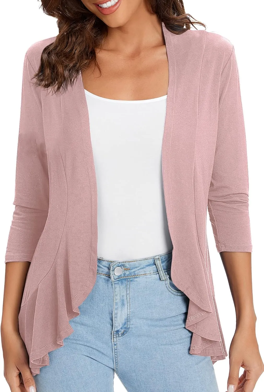 Urban CoCo Women's 3/4 Sleeve Casual Cardigans for Women Trendy Open Front Lightweight Cover Ups
