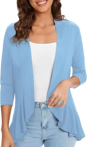 Urban CoCo Women's 3/4 Sleeve Casual Cardigans for Women Trendy Open Front Lightweight Cover Ups