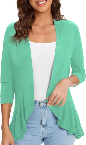 Urban CoCo Women's 3/4 Sleeve Casual Cardigans for Women Trendy Open Front Lightweight Cover Ups