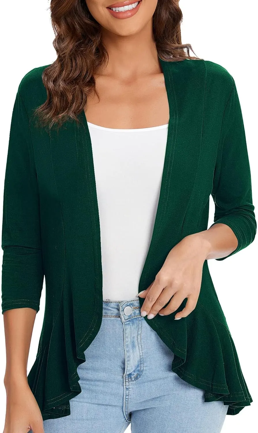 Urban CoCo Women's 3/4 Sleeve Casual Cardigans for Women Trendy Open Front Lightweight Cover Ups