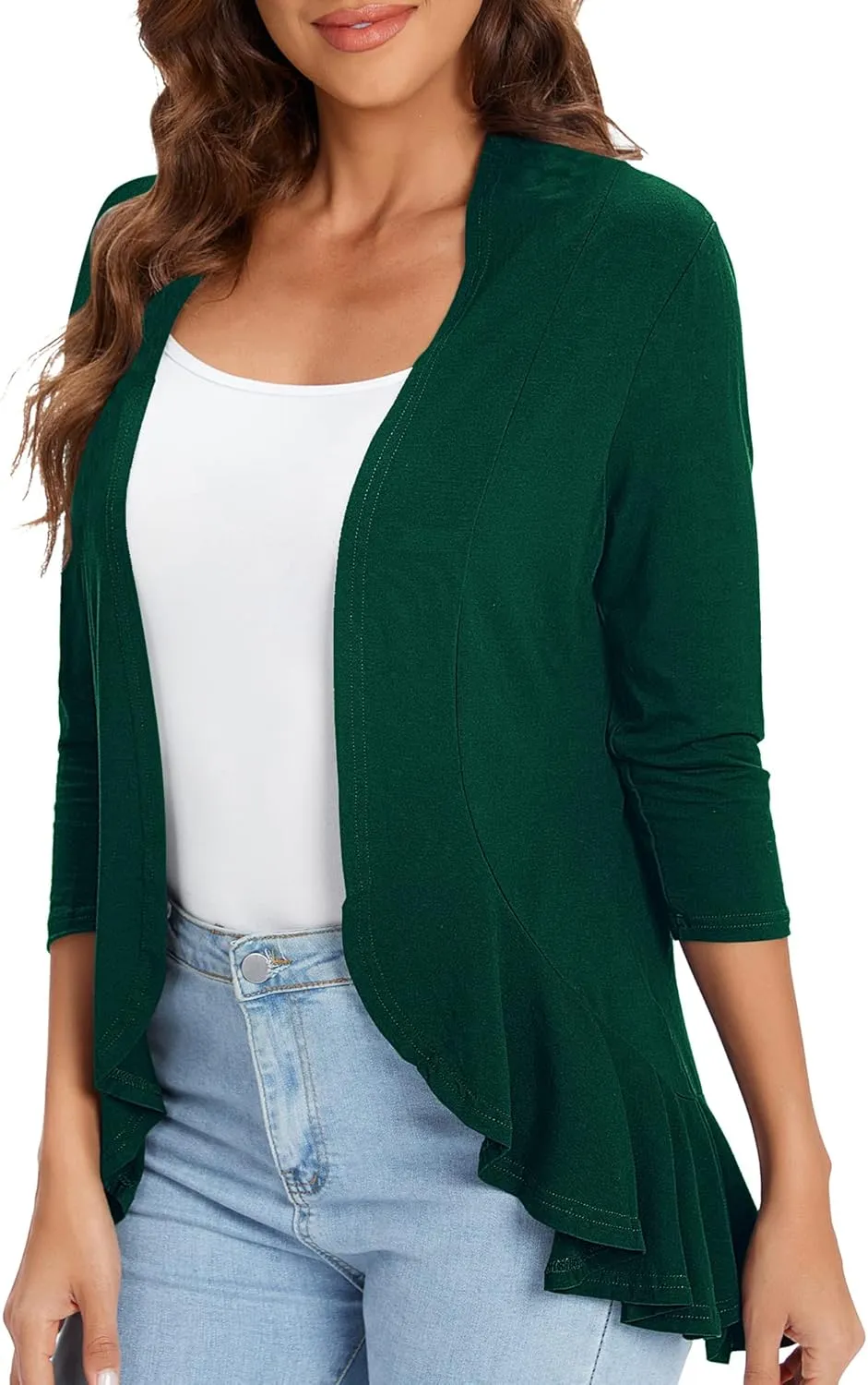 Urban CoCo Women's 3/4 Sleeve Casual Cardigans for Women Trendy Open Front Lightweight Cover Ups