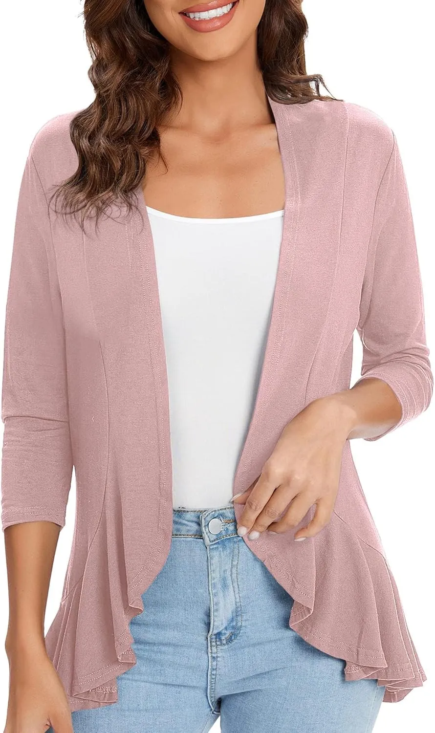 Urban CoCo Women's 3/4 Sleeve Casual Cardigans for Women Trendy Open Front Lightweight Cover Ups