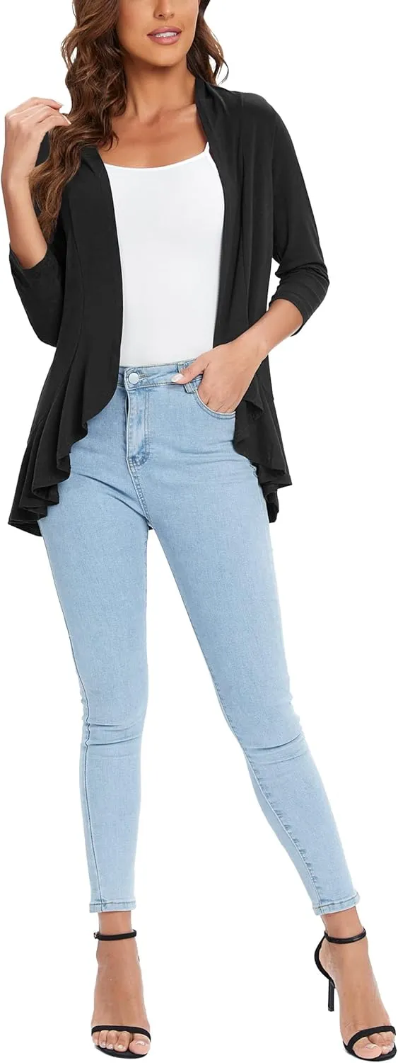 Urban CoCo Women's 3/4 Sleeve Casual Cardigans for Women Trendy Open Front Lightweight Cover Ups