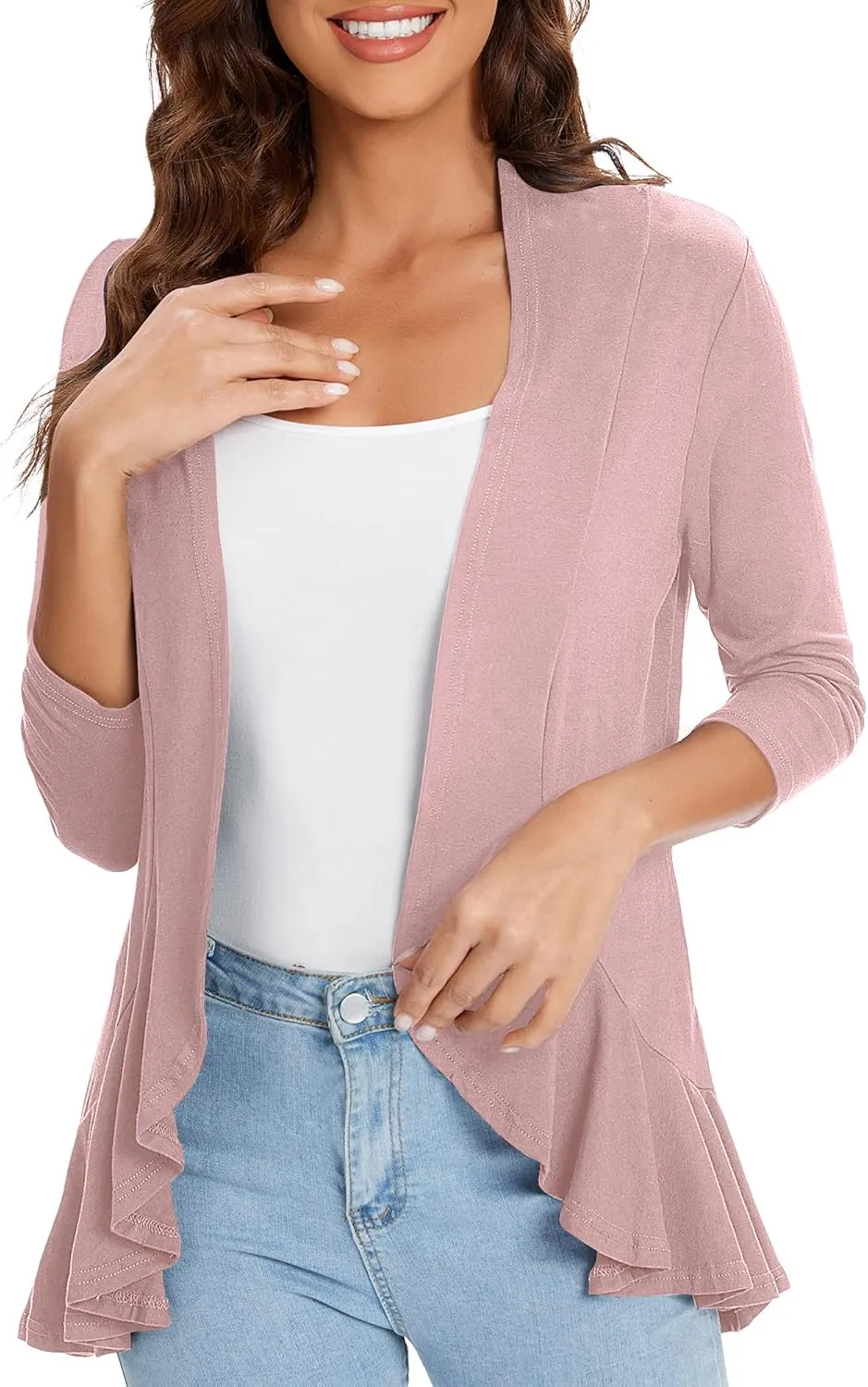 Urban CoCo Women's 3/4 Sleeve Casual Cardigans for Women Trendy Open Front Lightweight Cover Ups