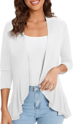 Urban CoCo Women's 3/4 Sleeve Casual Cardigans for Women Trendy Open Front Lightweight Cover Ups
