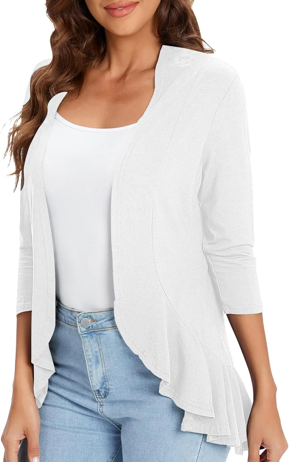 Urban CoCo Women's 3/4 Sleeve Casual Cardigans for Women Trendy Open Front Lightweight Cover Ups