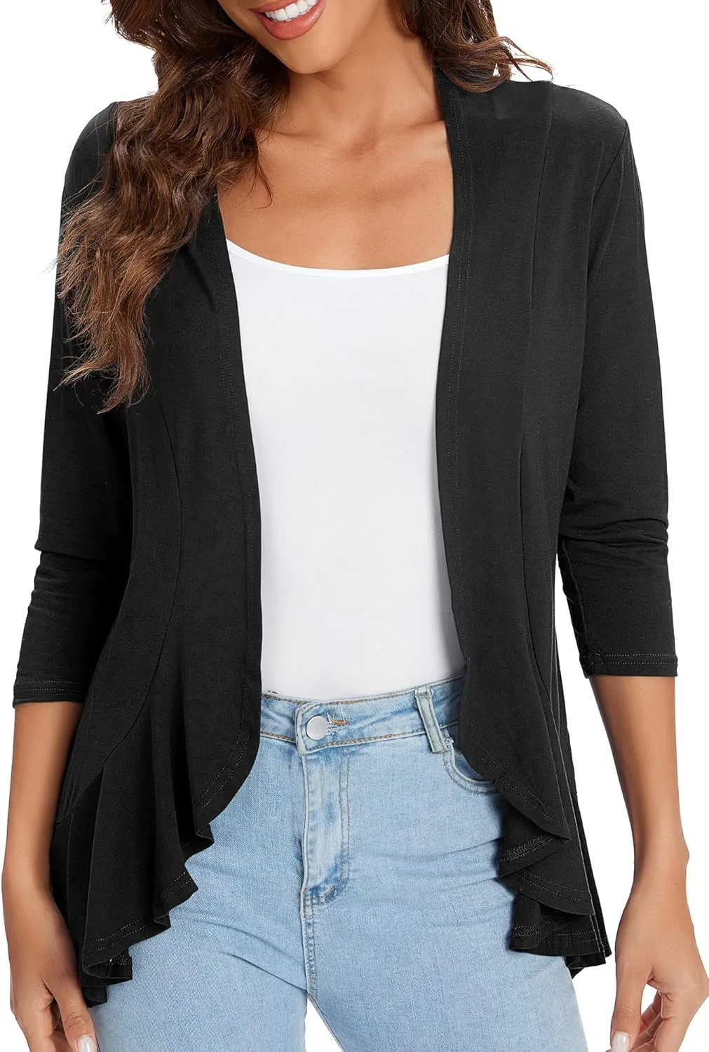 Urban CoCo Women's 3/4 Sleeve Casual Cardigans for Women Trendy Open Front Lightweight Cover Ups