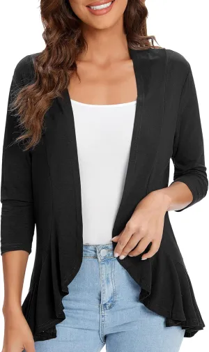 Urban CoCo Women's 3/4 Sleeve Casual Cardigans for Women Trendy Open Front Lightweight Cover Ups