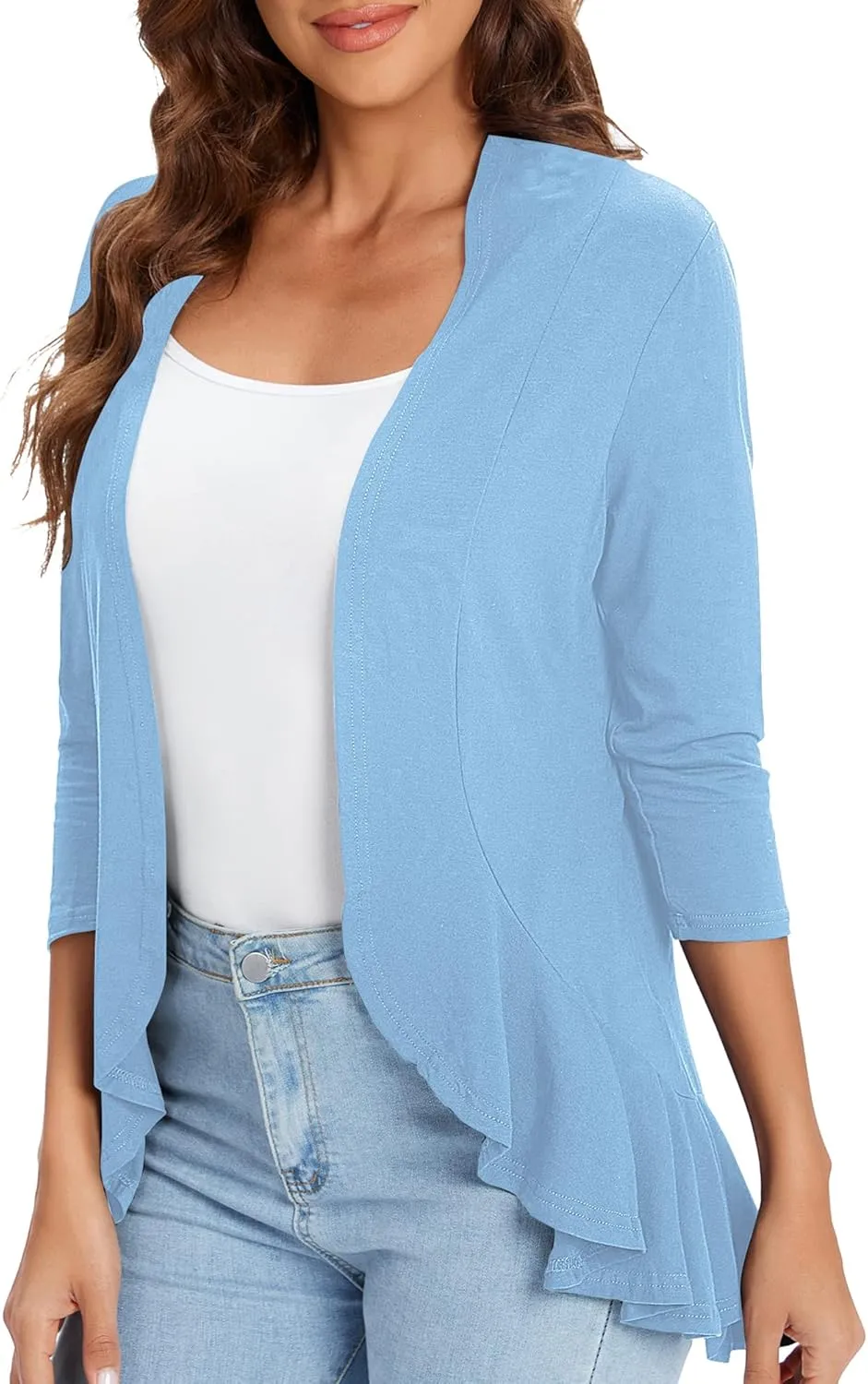 Urban CoCo Women's 3/4 Sleeve Casual Cardigans for Women Trendy Open Front Lightweight Cover Ups