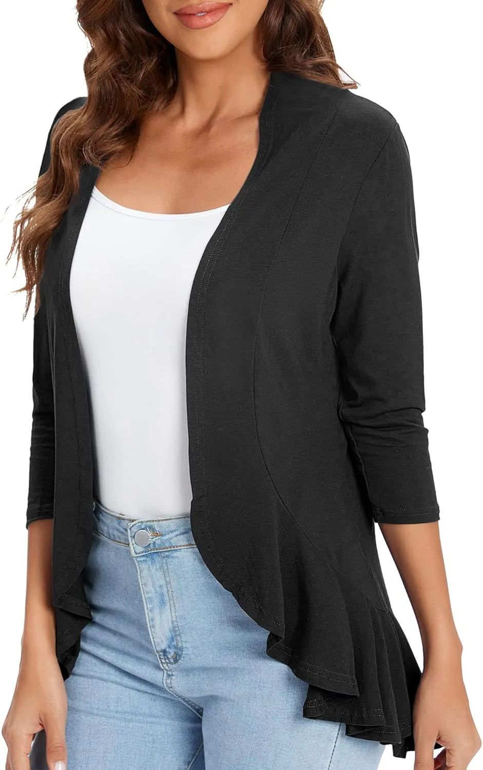 Urban CoCo Women's 3/4 Sleeve Casual Cardigans for Women Trendy Open Front Lightweight Cover Ups