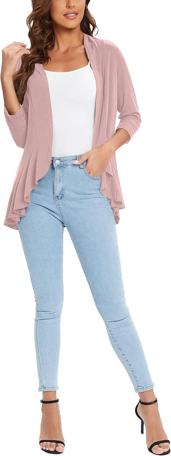 Urban CoCo Women's 3/4 Sleeve Casual Cardigans for Women Trendy Open Front Lightweight Cover Ups