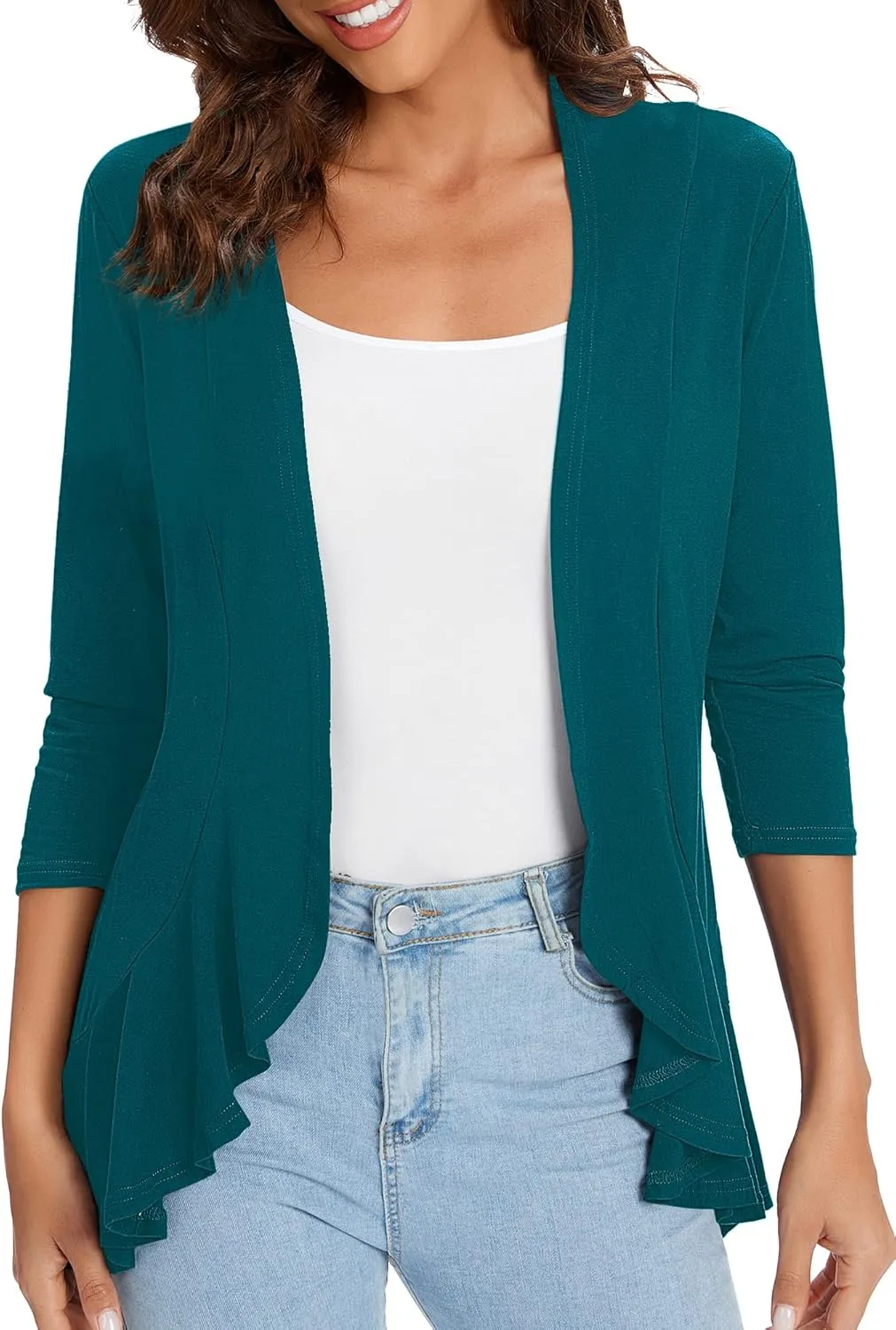 Urban CoCo Women's 3/4 Sleeve Casual Cardigans for Women Trendy Open Front Lightweight Cover Ups