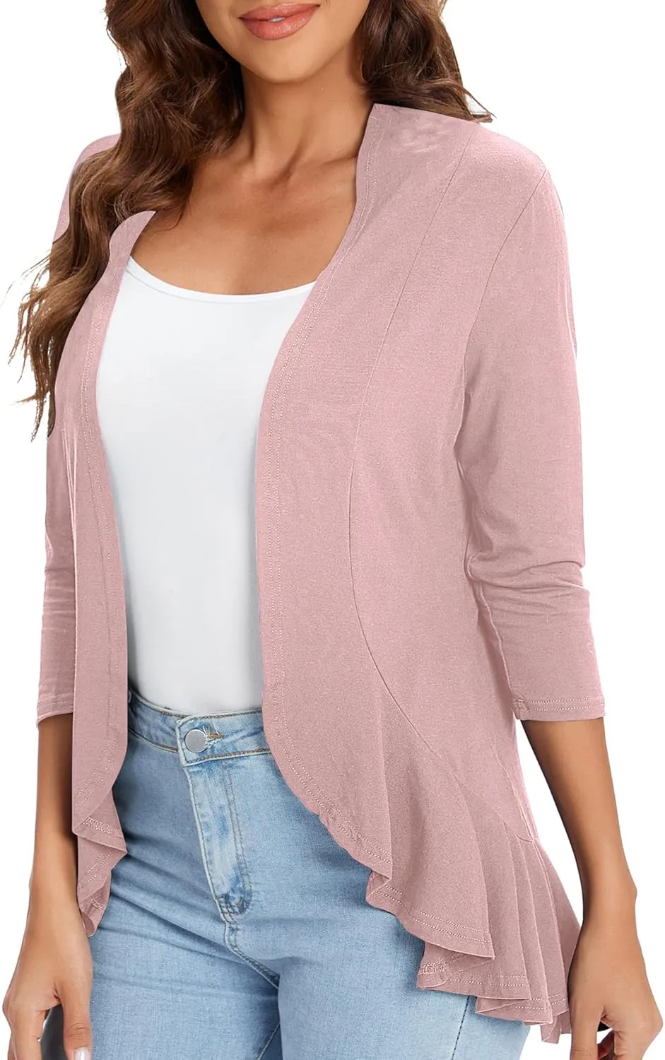 Urban CoCo Women's 3/4 Sleeve Casual Cardigans for Women Trendy Open Front Lightweight Cover Ups