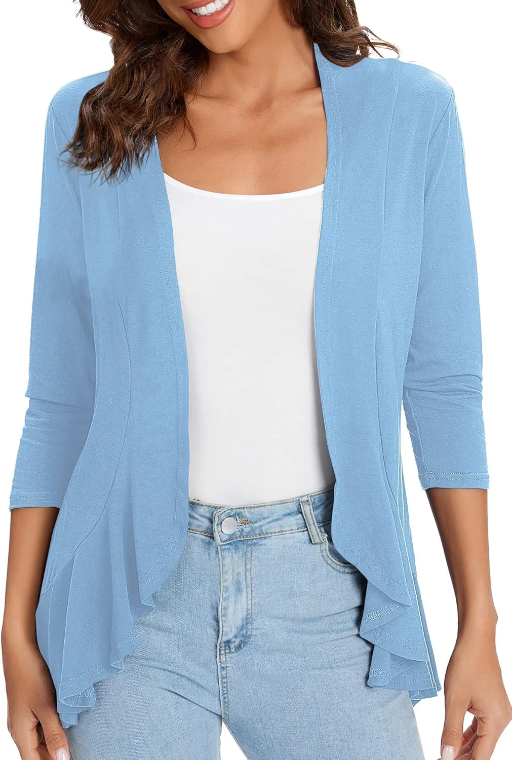 Urban CoCo Women's 3/4 Sleeve Casual Cardigans for Women Trendy Open Front Lightweight Cover Ups