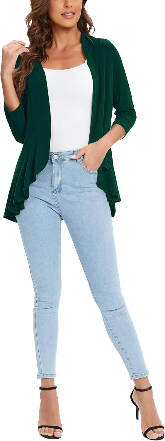 Urban CoCo Women's 3/4 Sleeve Casual Cardigans for Women Trendy Open Front Lightweight Cover Ups