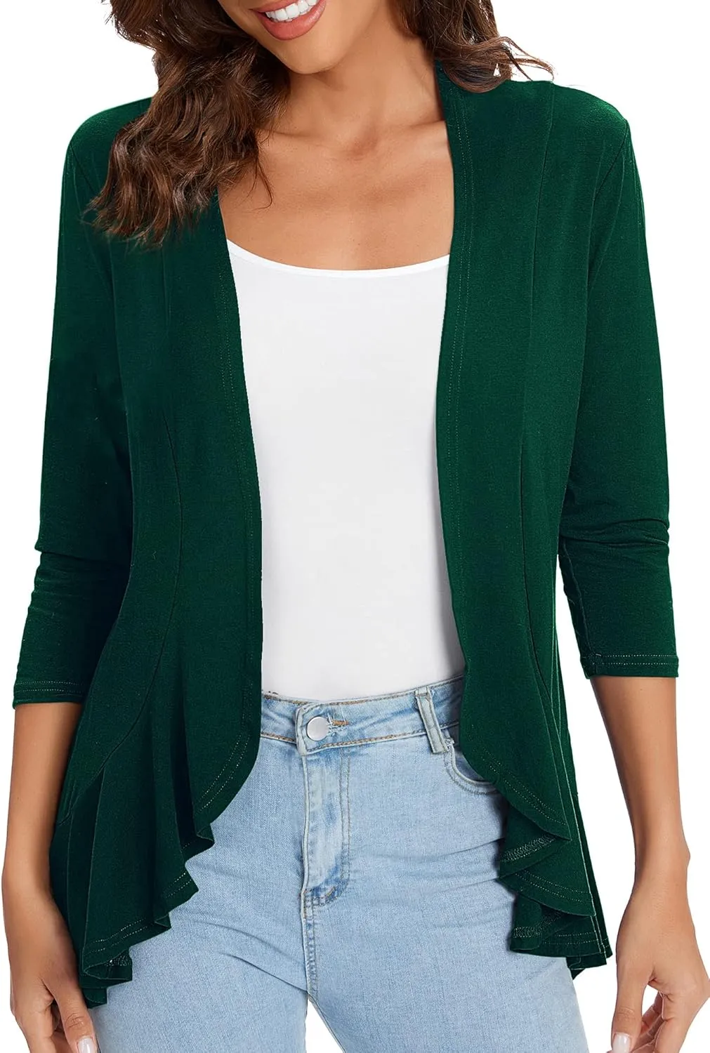 Urban CoCo Women's 3/4 Sleeve Casual Cardigans for Women Trendy Open Front Lightweight Cover Ups