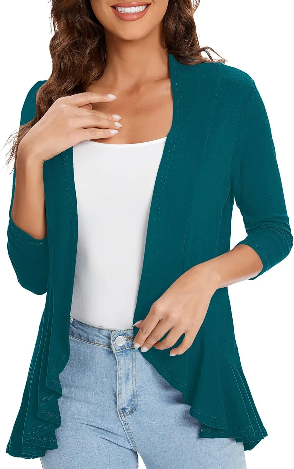 Urban CoCo Women's 3/4 Sleeve Casual Cardigans for Women Trendy Open Front Lightweight Cover Ups