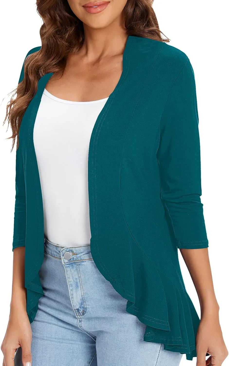Urban CoCo Women's 3/4 Sleeve Casual Cardigans for Women Trendy Open Front Lightweight Cover Ups