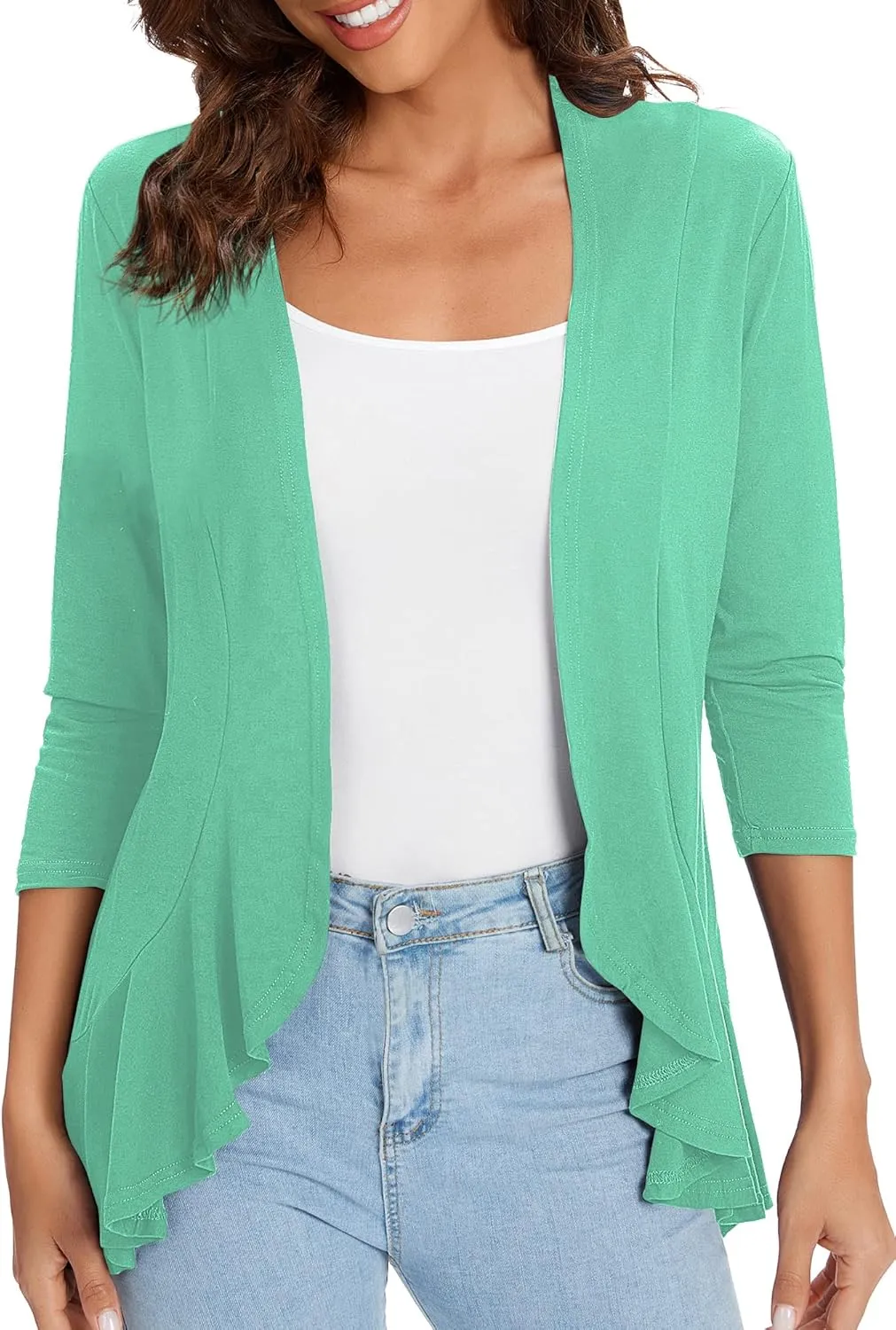 Urban CoCo Women's 3/4 Sleeve Casual Cardigans for Women Trendy Open Front Lightweight Cover Ups