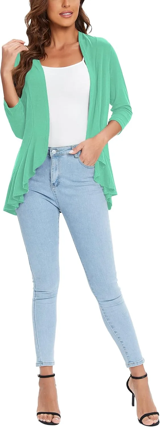 Urban CoCo Women's 3/4 Sleeve Casual Cardigans for Women Trendy Open Front Lightweight Cover Ups