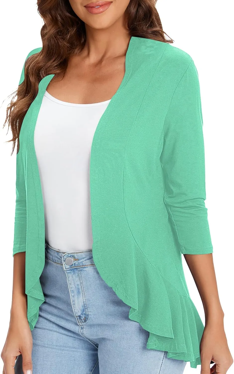 Urban CoCo Women's 3/4 Sleeve Casual Cardigans for Women Trendy Open Front Lightweight Cover Ups