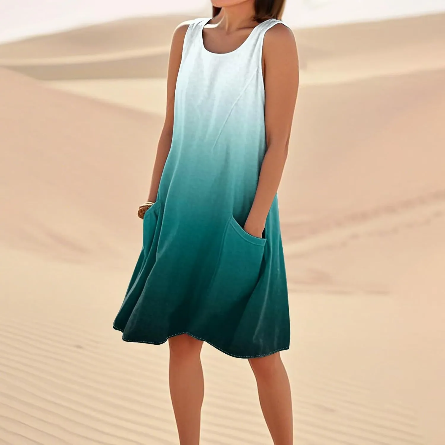 Vacation Dresses for Women 2025 Beach Summer Sleeveless Linen Midi Dress Flowy Plus Size Boho Sun Dresses with Pocket