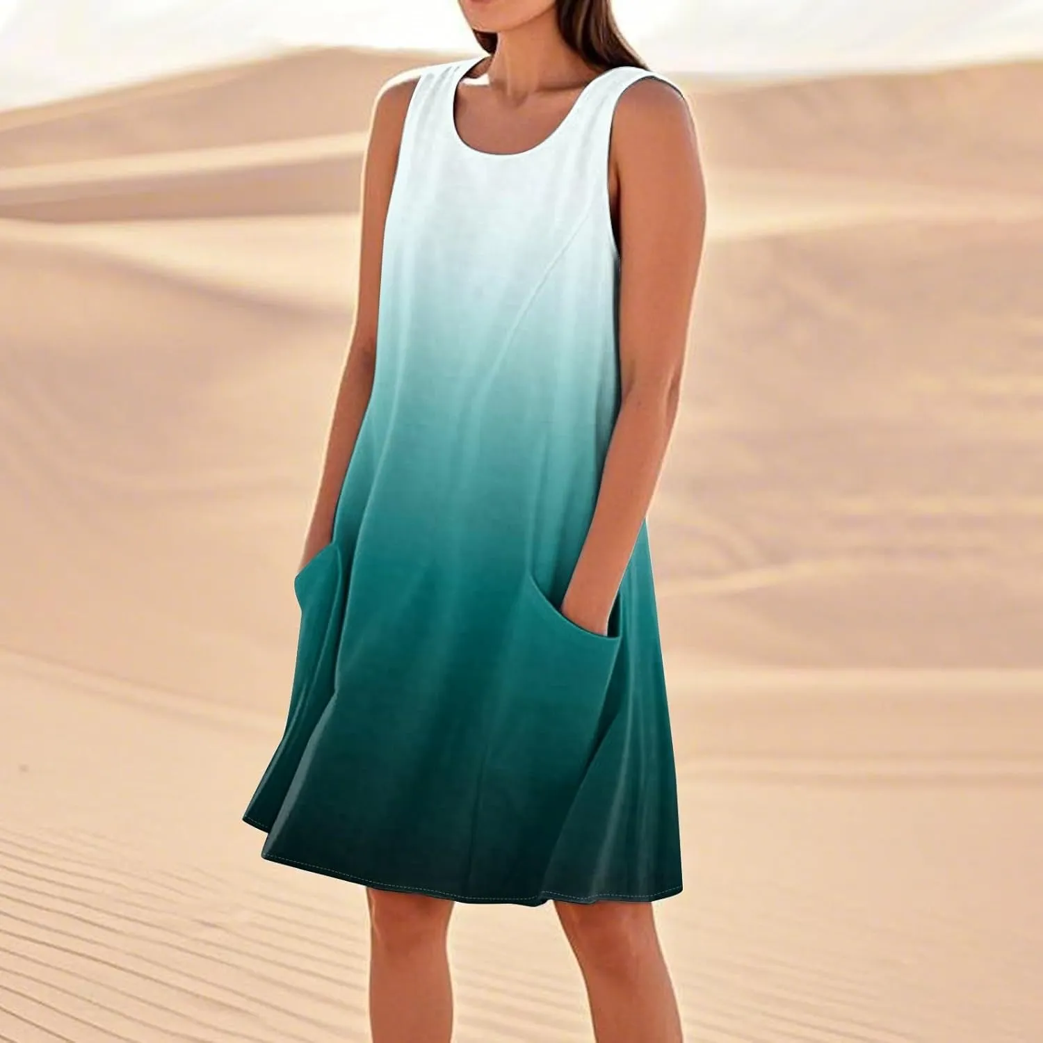 Vacation Dresses for Women 2025 Beach Summer Sleeveless Linen Midi Dress Flowy Plus Size Boho Sun Dresses with Pocket