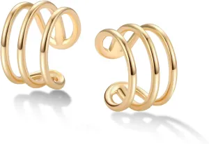 VALLOEY ROVER 14K Gold Plated Wide Cuff Earring Clip On Cartilage Earrings Huggie Ear Cuff Gold Earrings for Women