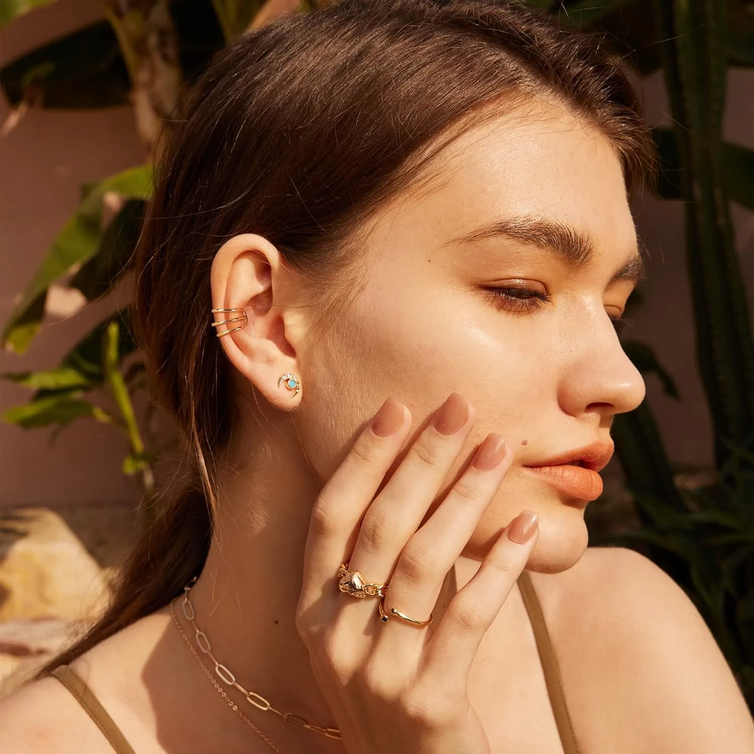 VALLOEY ROVER 14K Gold Plated Wide Cuff Earring Clip On Cartilage Earrings Huggie Ear Cuff Gold Earrings for Women