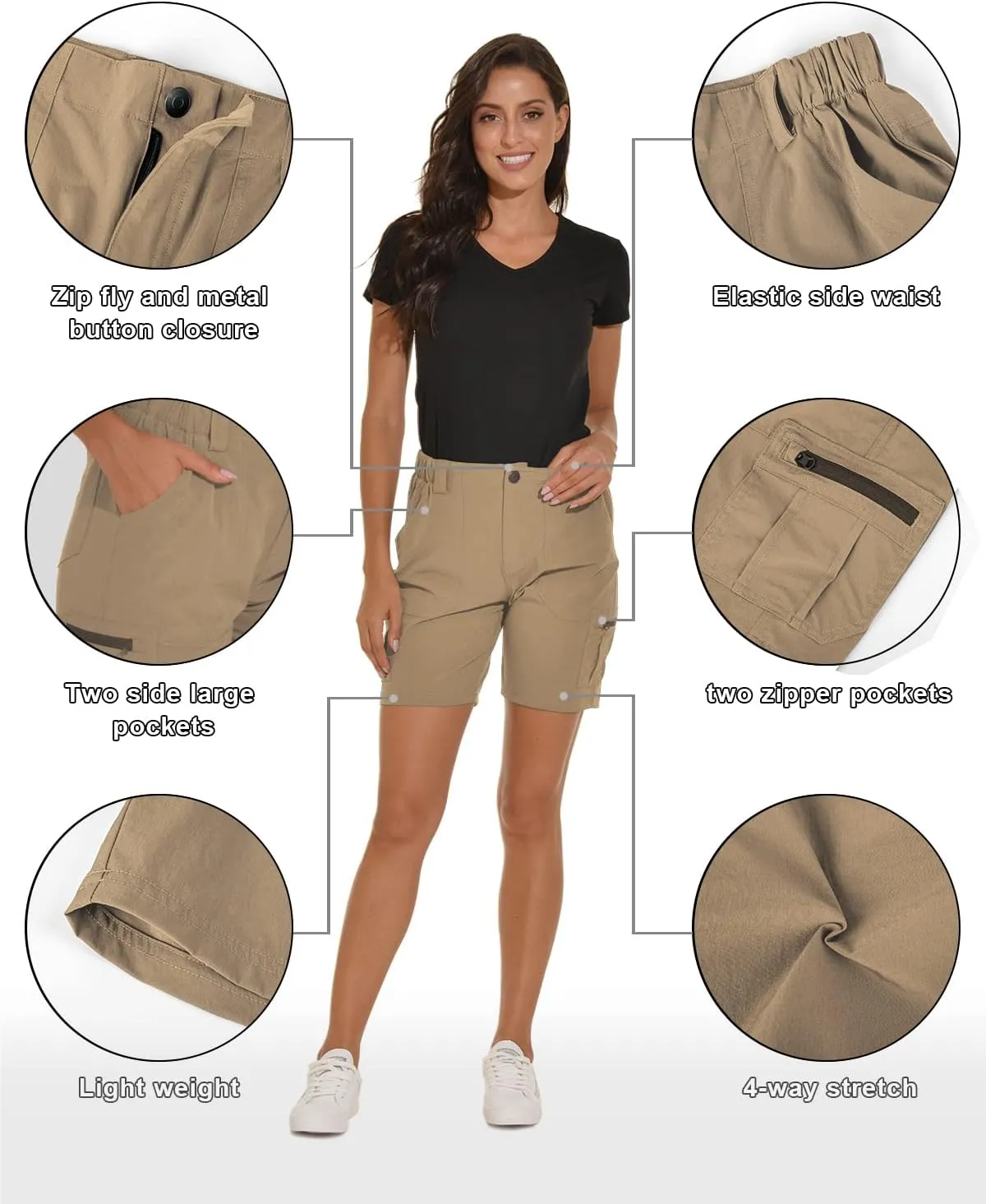 VAYAGER Women's Hiking Cargo Shorts Quick Dry Lightweight Stretch Shorts Golf Fishing Outdoor Casual Shorts