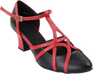 Very Fine Women's Ballroom Dance Shoes Salsa Latin Practice Shoes Black Leather & Red Trim Sera3541EB Comfortable Dance Shoes 2.2" Heel 8.5 M US [Bundle of 5]