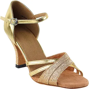Very Fine Women's Ballroom Dance Shoes Tango Wedding Salsa Dance Shoes Gold Stardust & Gold Leather 6030EB Comfortable Dance Shoes 3" Heel 5 M US [Bundle of 5]