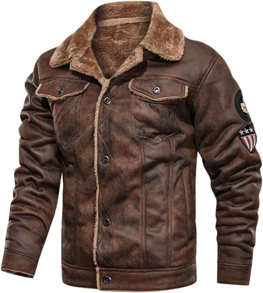 Vintage Jackets Mens Faux Suede Sherpa Lined Jackets Winter Warm Turn-Down Collar Thicken Coats Casual Cargo Jackets