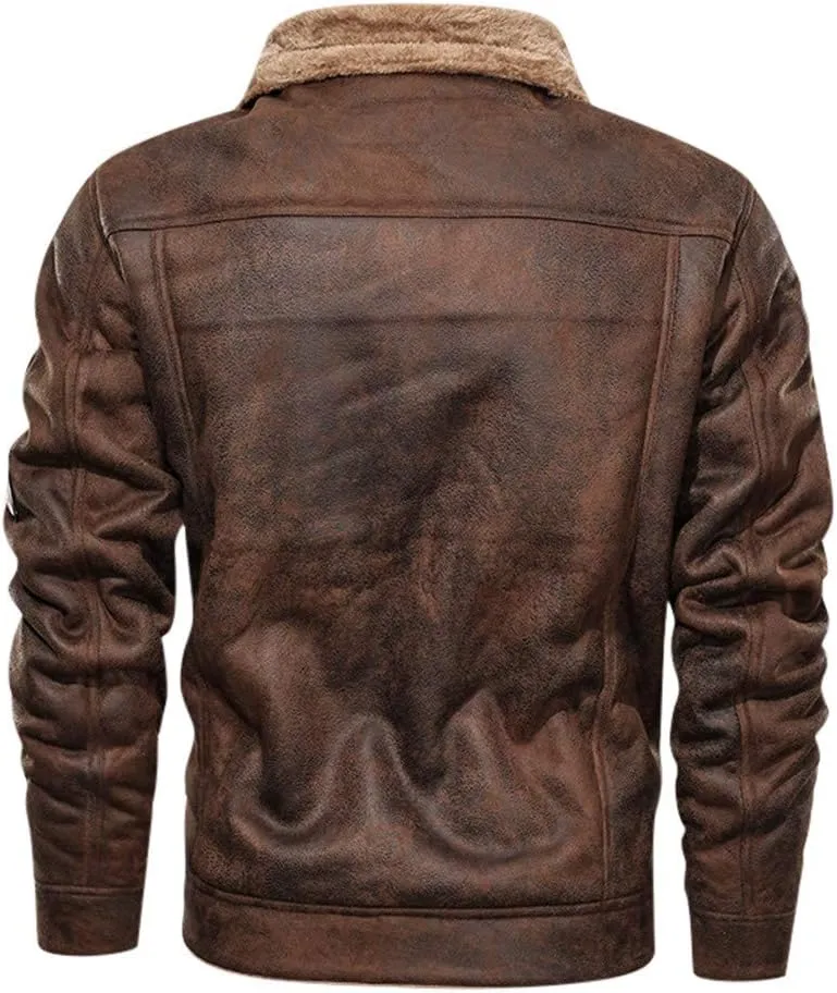 Vintage Jackets Mens Faux Suede Sherpa Lined Jackets Winter Warm Turn-Down Collar Thicken Coats Casual Cargo Jackets