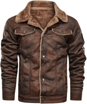 Vintage Jackets Mens Faux Suede Sherpa Lined Jackets Winter Warm Turn-Down Collar Thicken Coats Casual Cargo Jackets