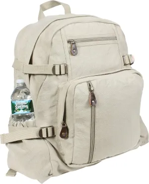 Vintage Washed Solid Military Large Canvas Backpack, Khaki