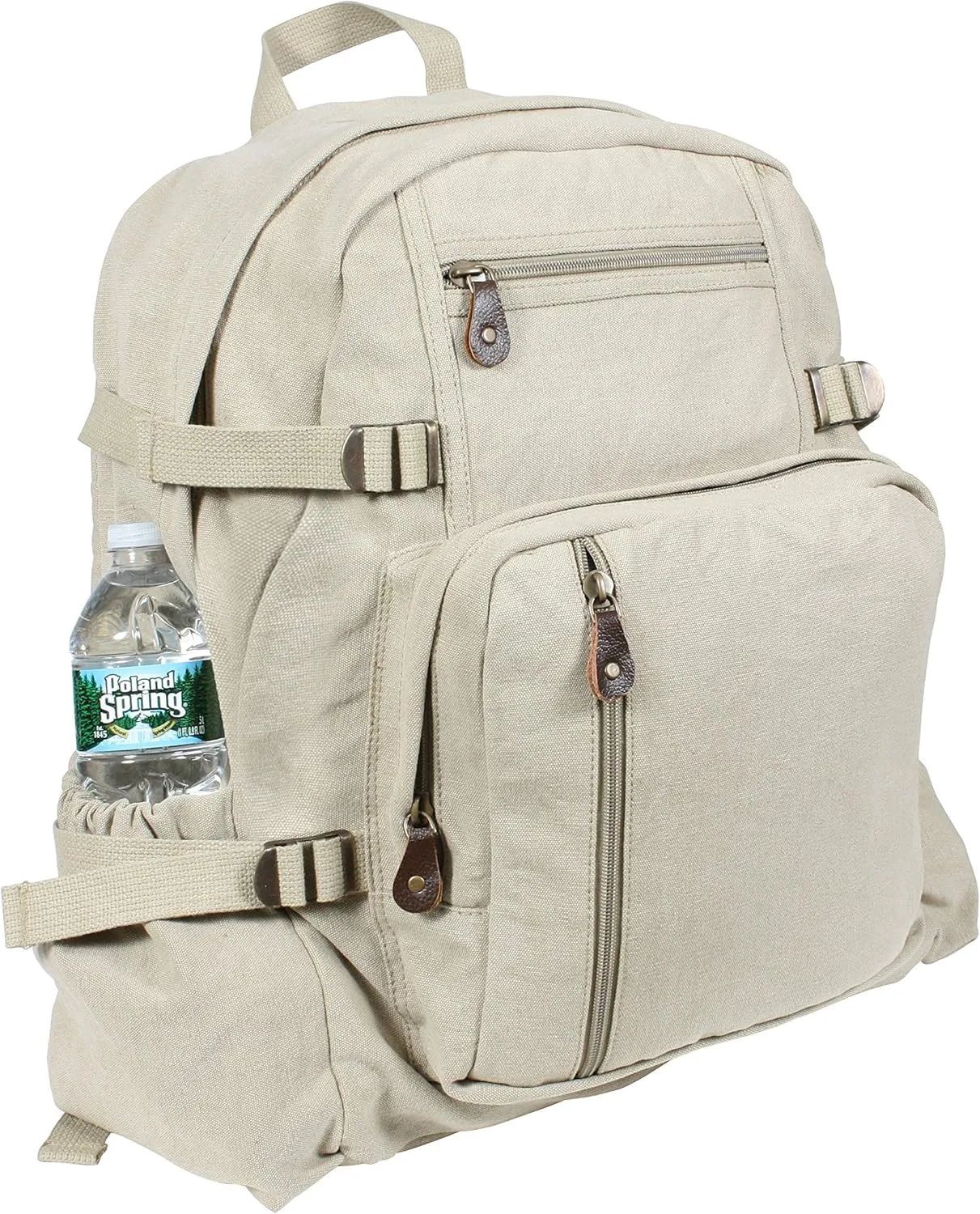 Vintage Washed Solid Military Large Canvas Backpack, Khaki