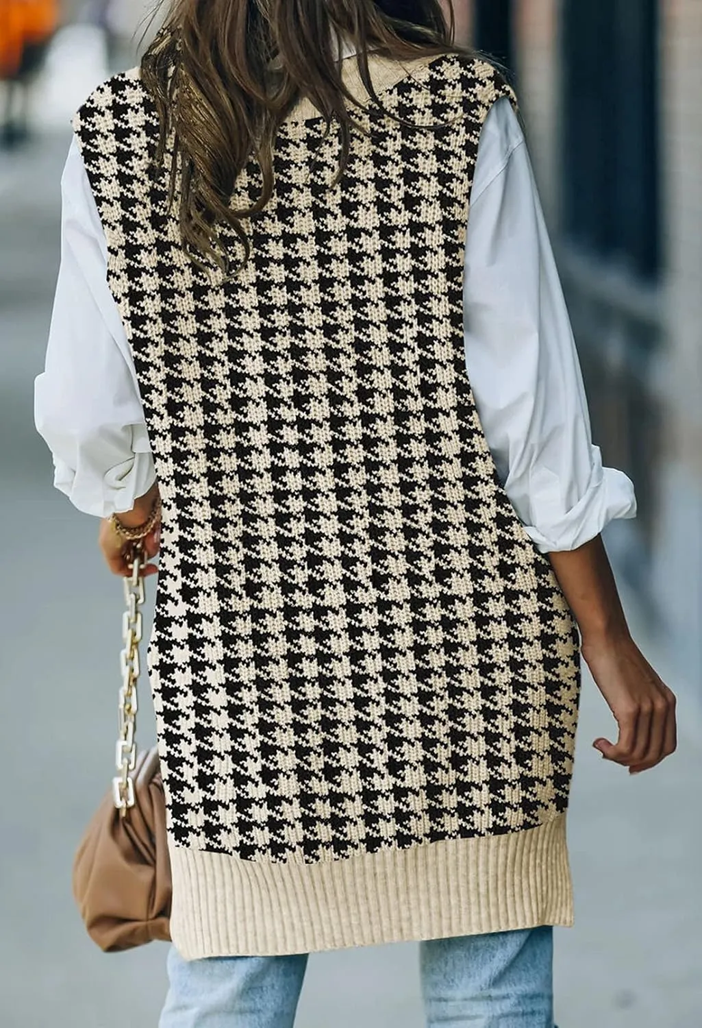 Viottiset Women's Oversized V Neck Knit Sweater Vest Tunic Sleeveless Pullover Top
