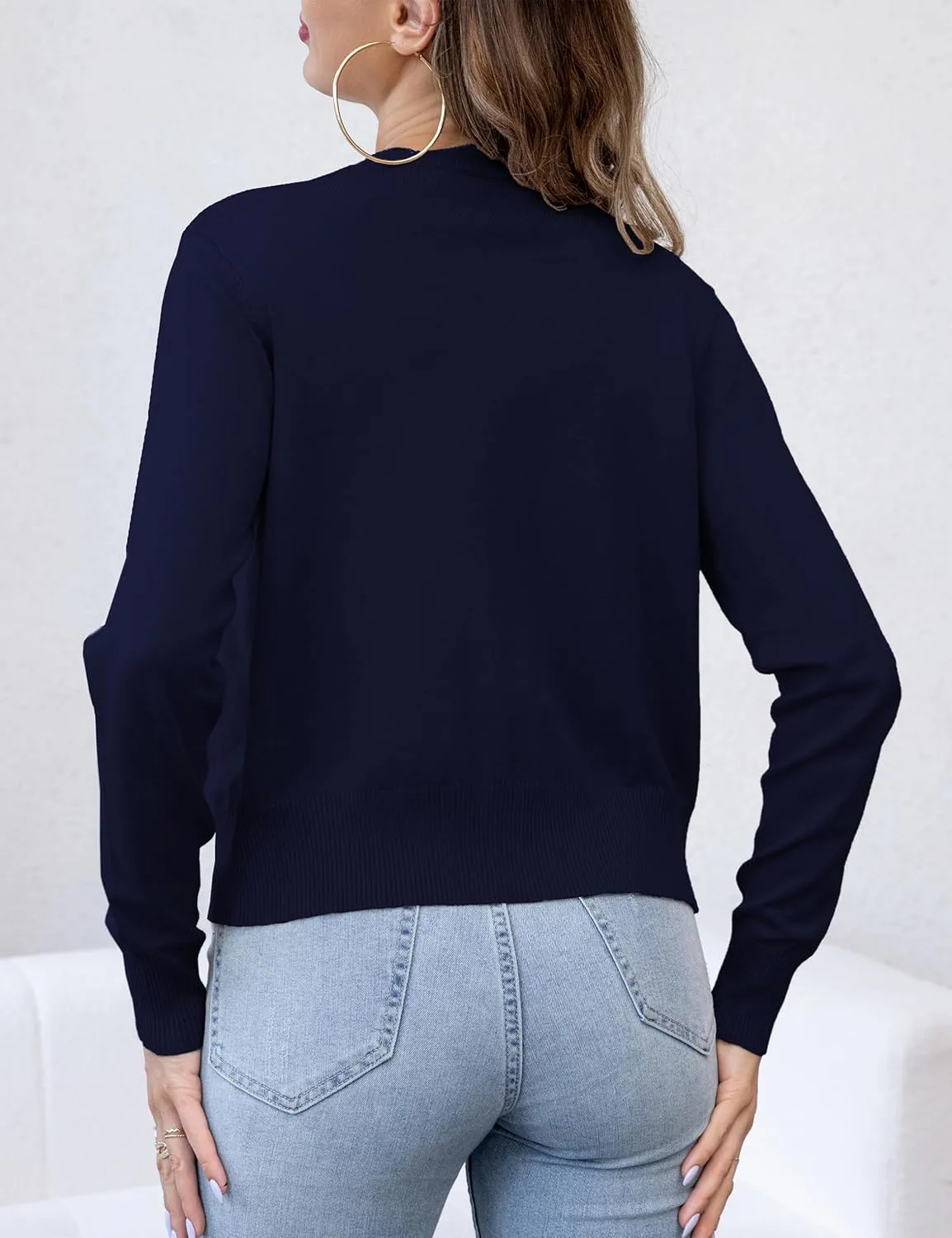 VOIANLIMO Womens Casual Long Sleeve Sweaters Knit Open Front Cropped Bolero Short Cardigan